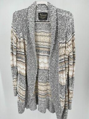 Natural Reflection Ladies Wide Collar Cardigan Silver, Tan, White blend XXLarge